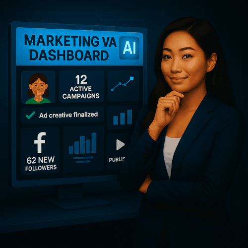 Marketing Virtual Assistant Reviewing Her Dashboard And Tasks Marketing Virtual Assistant Reviewing Her Dashboard And Tasks